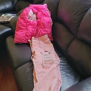Pink puffer vest and pants. Make an offer!